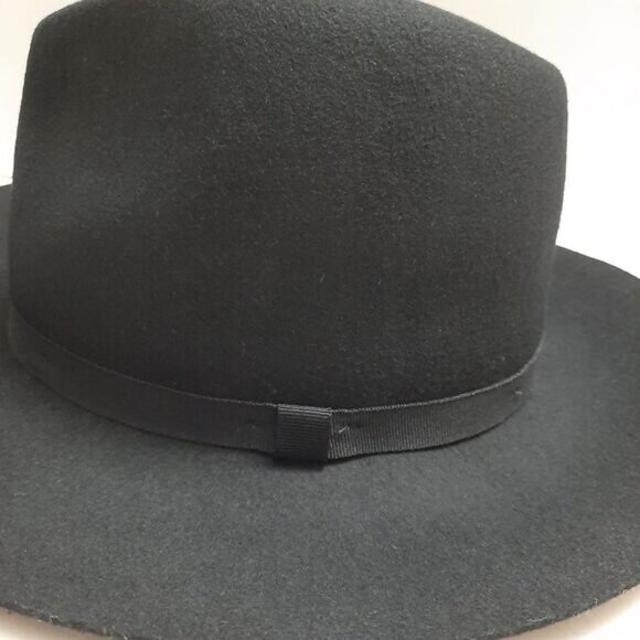 AUXILIARY Aritzia 100% Wool Felt Fedora Hat Tonal Ribbon Detail Black Sz S - M - Picture 6 of 16